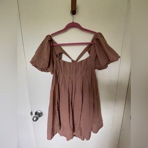 Free People FP Marina Mini Babydoll Dress Camel Cocoa Chocolate Brown M NWT Rare